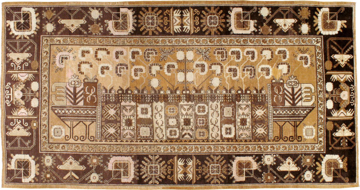 Vintage East Turkestan Khotan Pictorial Carpet, No.14651 - Gsblank