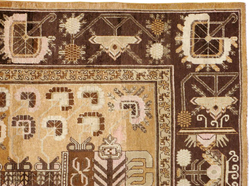 Vintage East Turkestan Khotan Pictorial Carpet, No.14651 - Gsblank