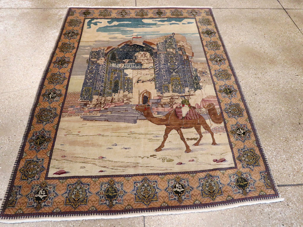 Vintage Persian Tabriz Pictorial Rug, No.15071 - Gsblank