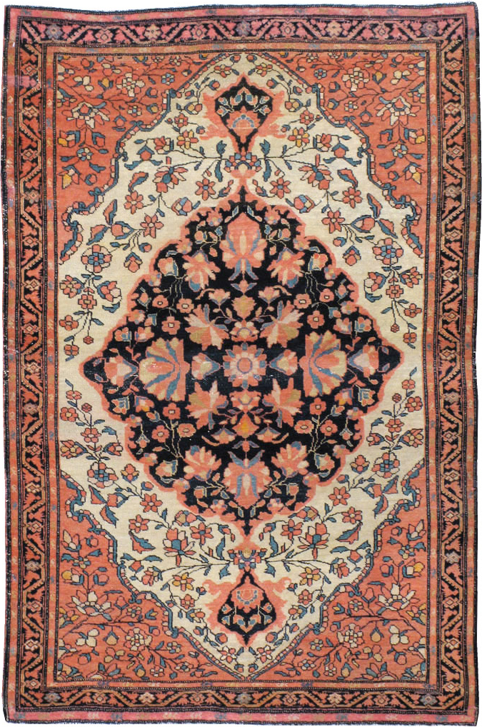 Antique Persian Sarouk Farahan Throw Rug, No.15291 - Gsblank