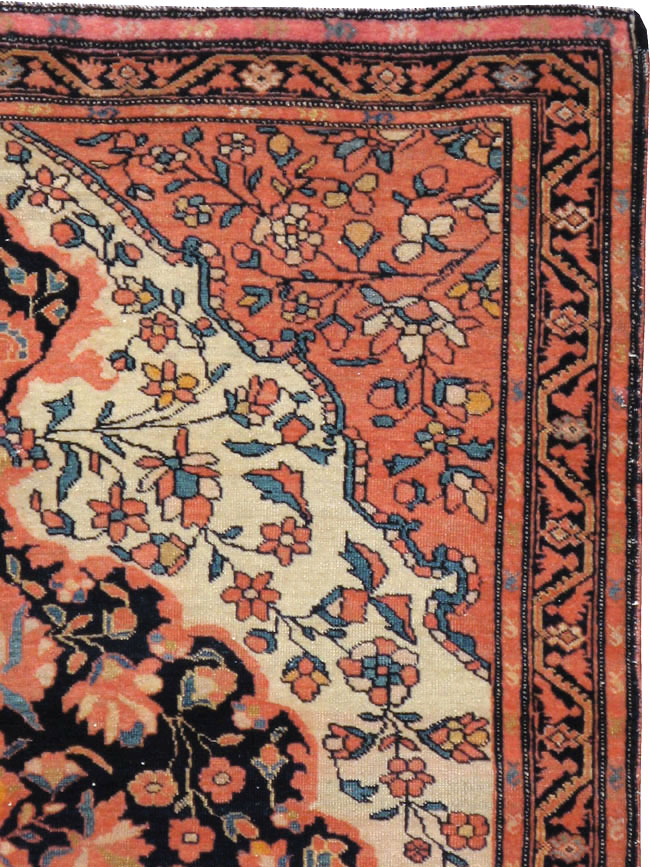 Antique Persian Sarouk Farahan Throw Rug, No.15291 - Gsblank