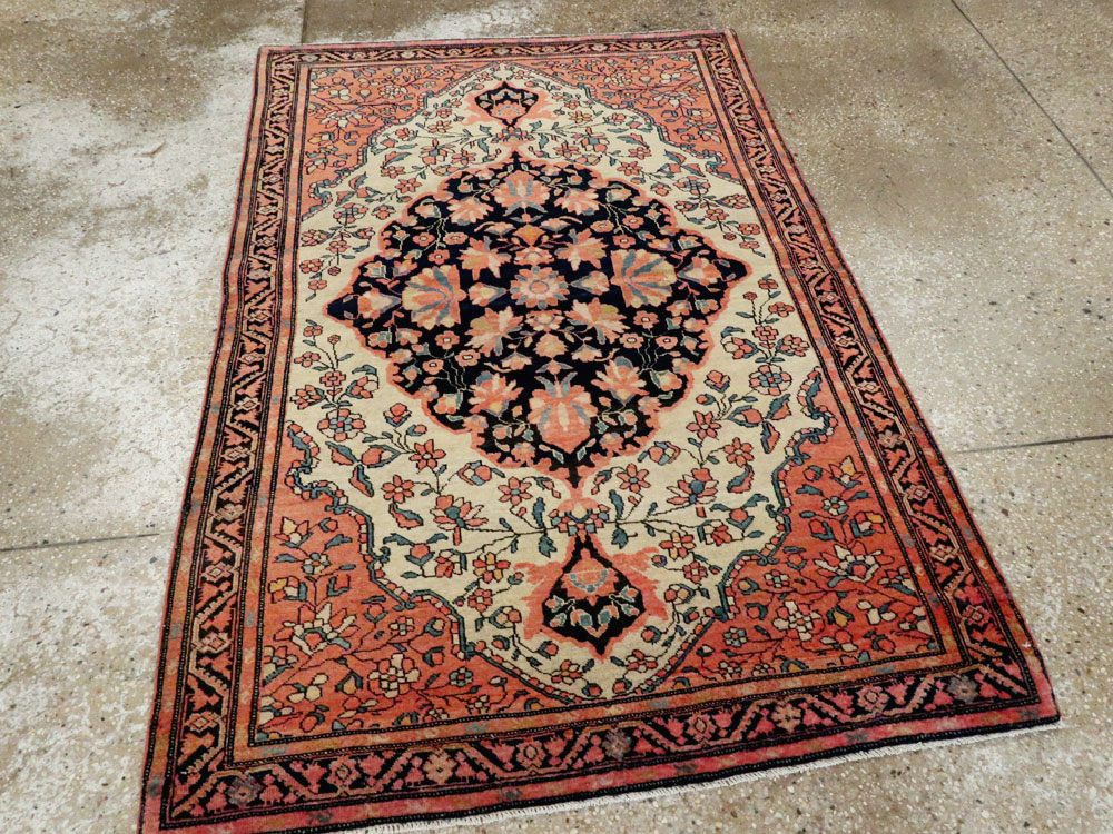 Antique Persian Sarouk Farahan Throw Rug, No.15291 - Gsblank