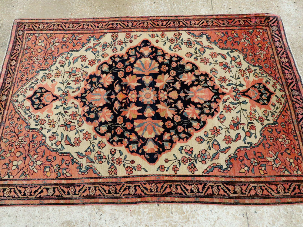 Antique Persian Sarouk Farahan Throw Rug, No.15291 - Gsblank
