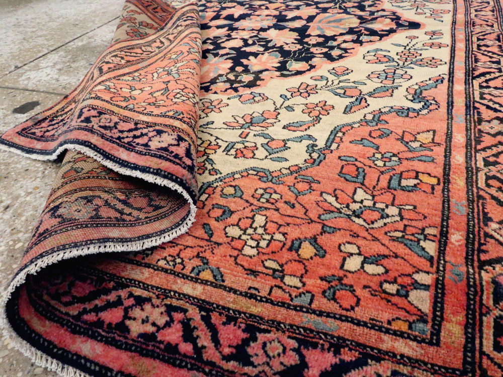 Antique Persian Sarouk Farahan Throw Rug, No.15291 - Gsblank