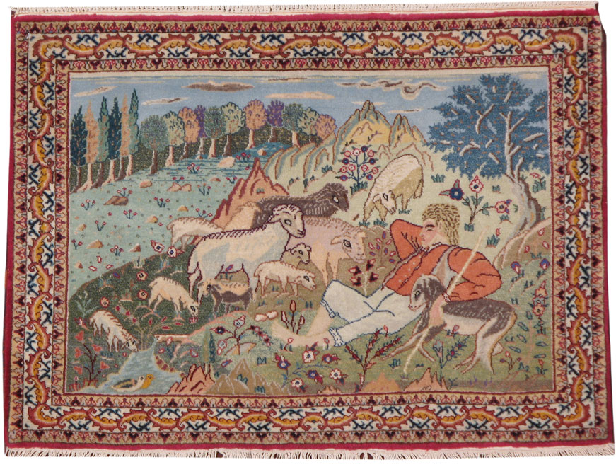 Vintage Persian Tabriz Pictorial Rug, No.16400 - Gsblank