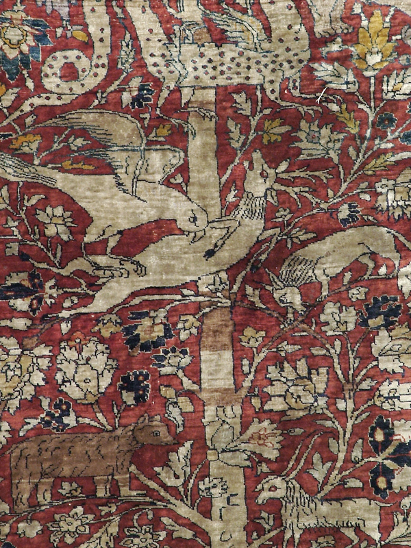 Antique Persian Silk Tabriz Pictorial Accent Rug, No.16402 - Gsblank