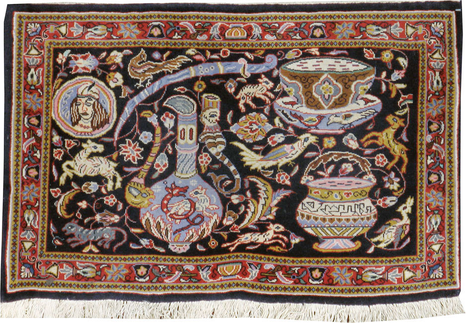 Vintage Persian Quom Pictorial Rug, No.16464 - Gsblank