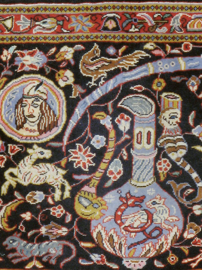 Vintage Persian Quom Pictorial Rug, No.16464 - Gsblank