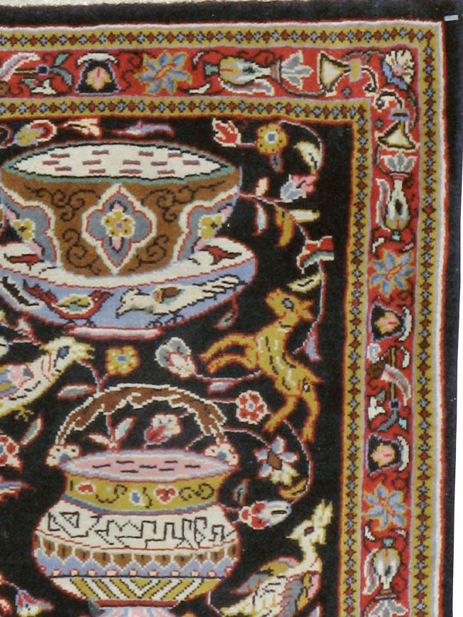 Vintage Persian Quom Pictorial Rug, No.16464 - Gsblank