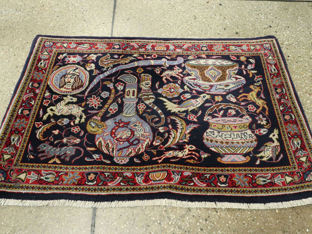 Vintage Persian Quom Pictorial Rug, No.16464 - Gsblank