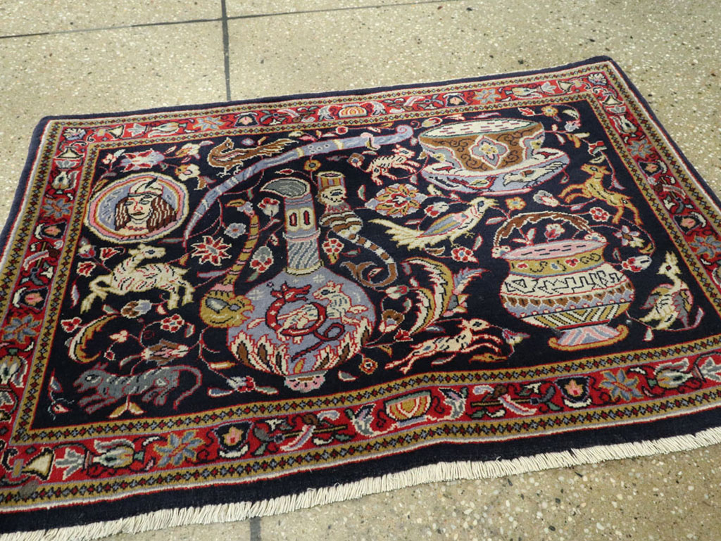 Vintage Persian Quom Pictorial Rug, No.16464 - Gsblank