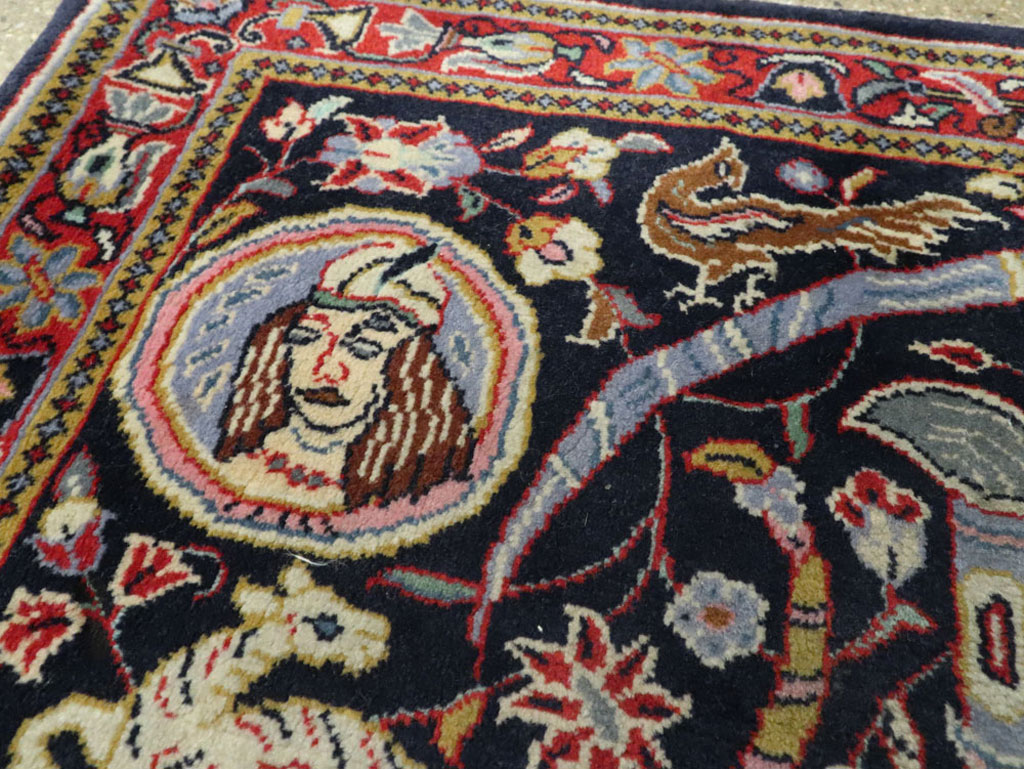 Vintage Persian Quom Pictorial Rug, No.16464 - Gsblank