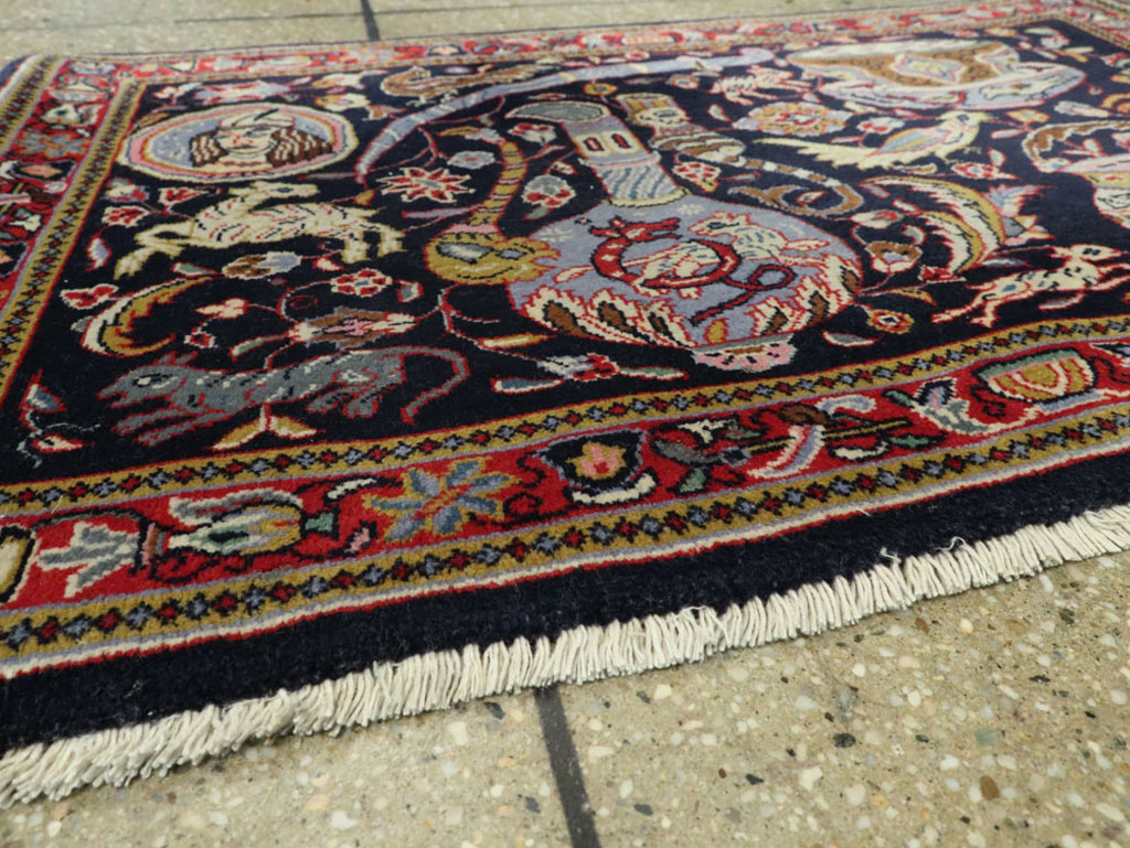 Vintage Persian Quom Pictorial Rug, No.16464 - Gsblank