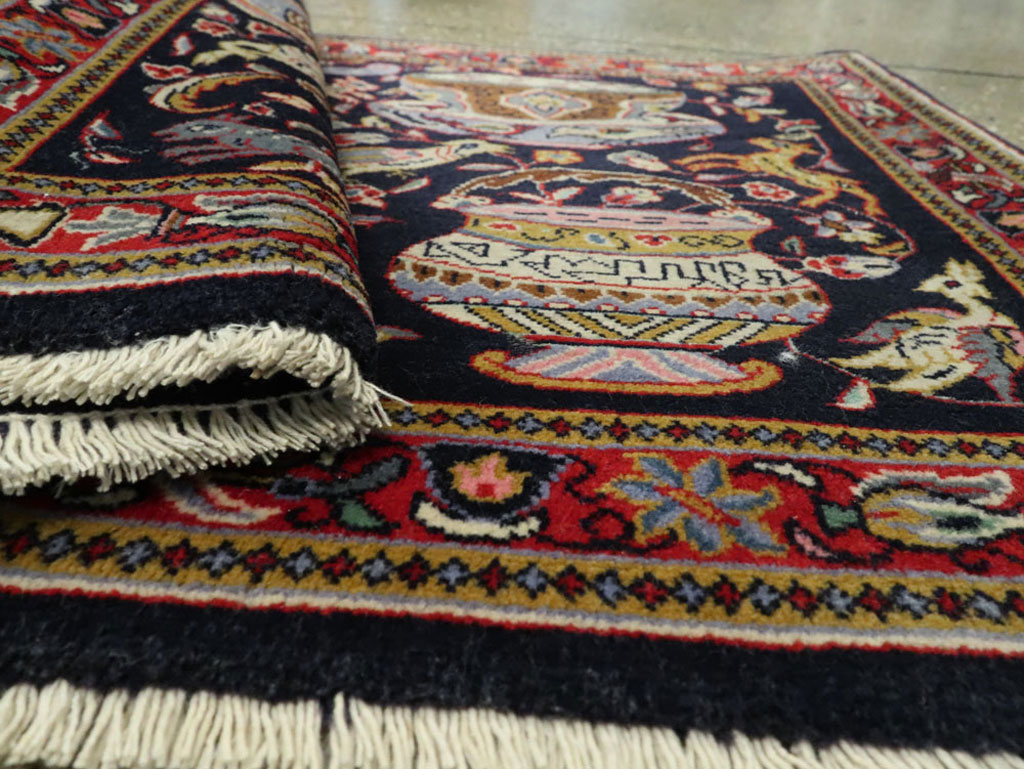 Vintage Persian Quom Pictorial Rug, No.16464 - Gsblank