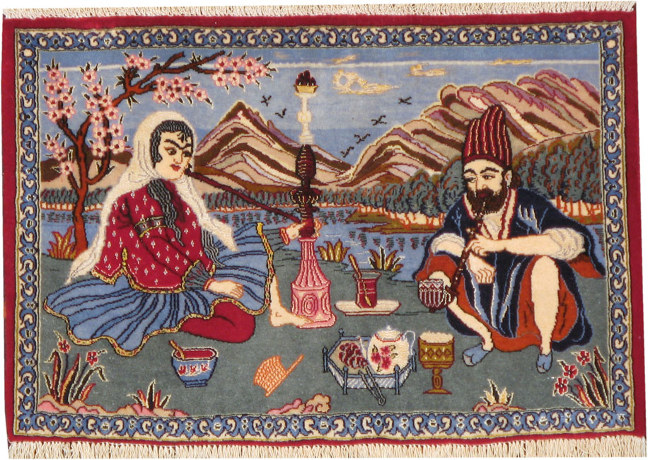 Vintage Persian Isfahan Pictorial Rug, No.16986 - Gsblank