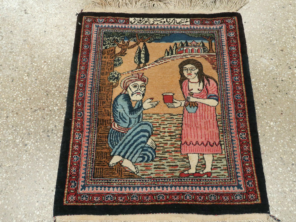 Vintage Persian Mashad Pictorial Rug (Pair: 1 of 2), No.17020 - Gsblank