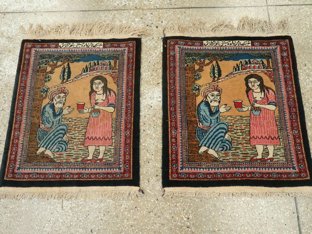Vintage Persian Mashad Pictorial Rug (Pair: 1 of 2), No.17020 - Gsblank