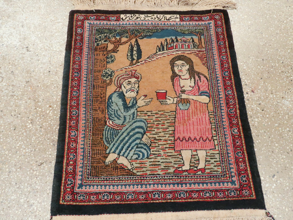 Vintage Persian Mashad Pictorial Rug (Pair: 2 of 2), No.17021 - Gsblank