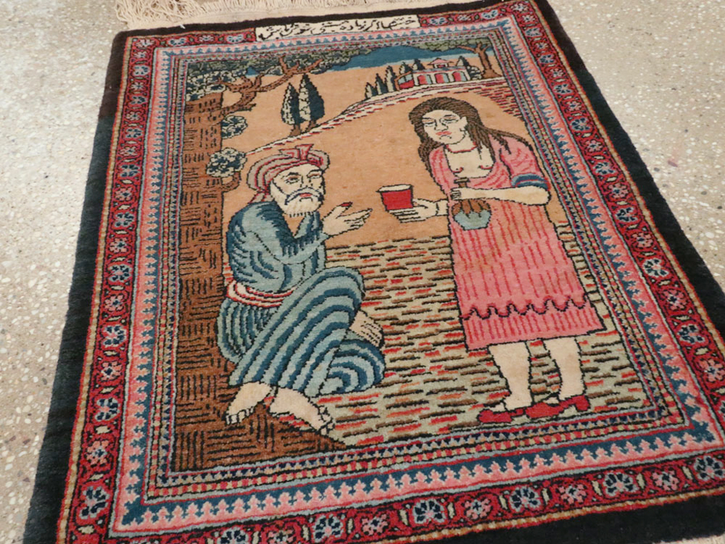 Vintage Persian Mashad Pictorial Rug (Pair: 2 of 2), No.17021 - Gsblank