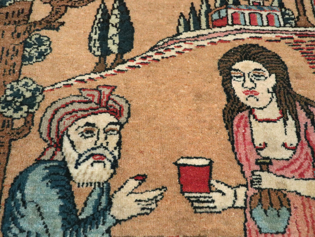 Vintage Persian Mashad Pictorial Rug (Pair: 2 of 2), No.17021 - Gsblank