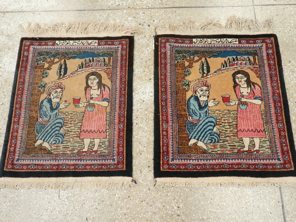Vintage Persian Mashad Pictorial Rug (Pair: 2 of 2), No.17021 - Gsblank
