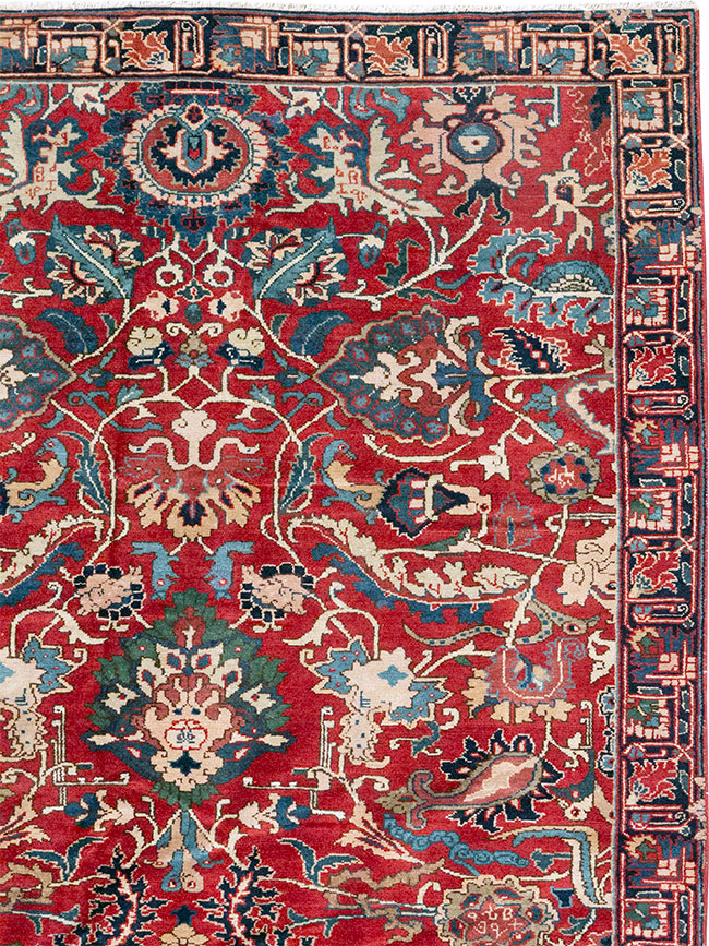 Antique Persian Senneh Tabriz Accent Carpet, No.17671 - Gsblank