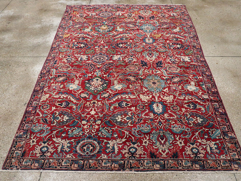 Antique Persian Senneh Tabriz Accent Carpet, No.17671 - Gsblank