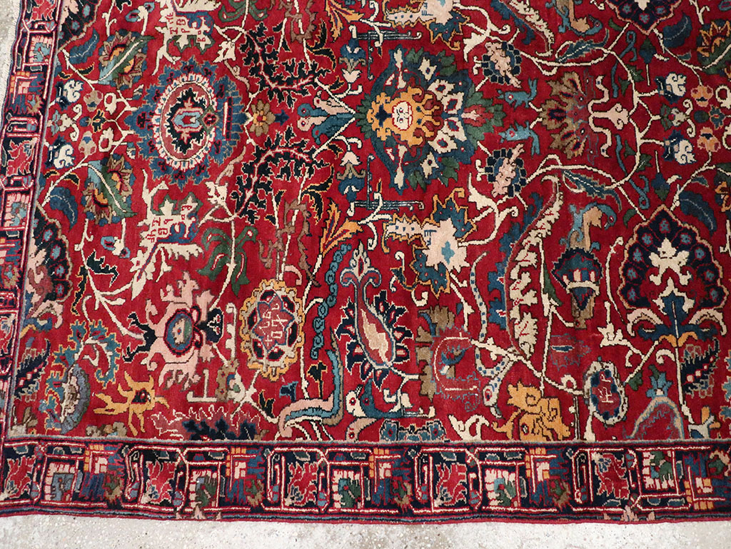 Antique Persian Senneh Tabriz Accent Carpet, No.17671 - Gsblank