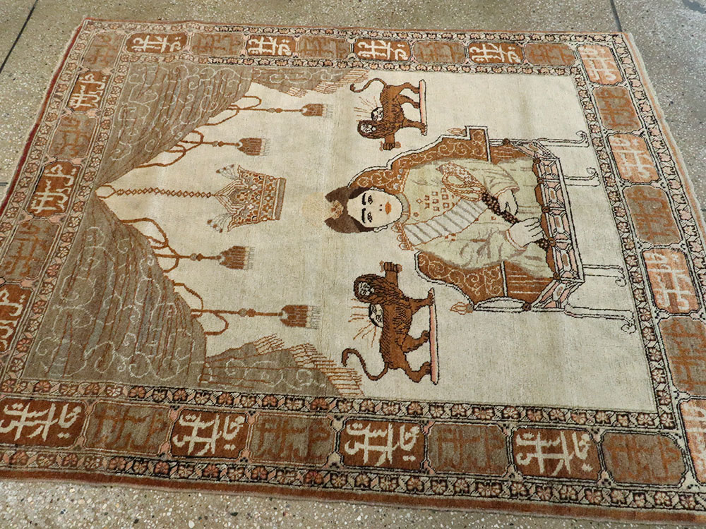 Vintage Persian Tabriz Pictorial Rug, No.17771 - Gsblank