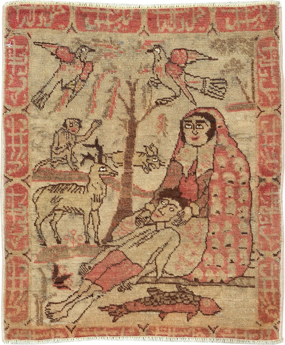 Antique Persian Tabriz Pictorial Rug, No.17773 - Gsblank