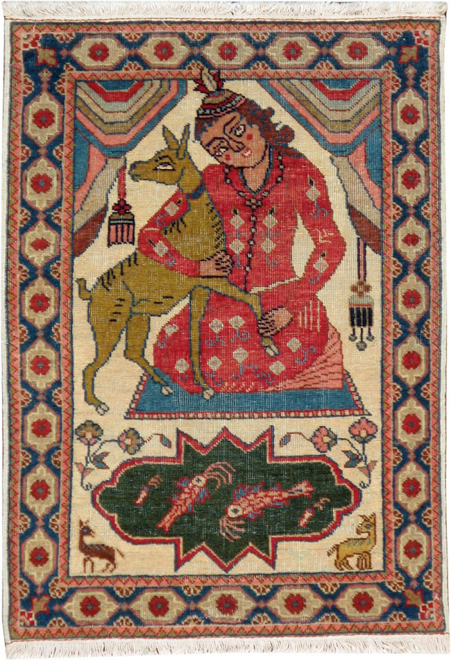 Vintage Persian Tabriz Pictorial Rug, No.17774 - Gsblank