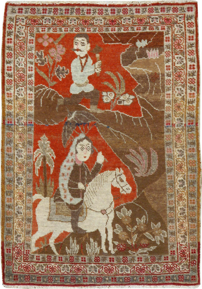 Vintage Persian Tabriz Pictorial Rug, No.17935 - Gsblank