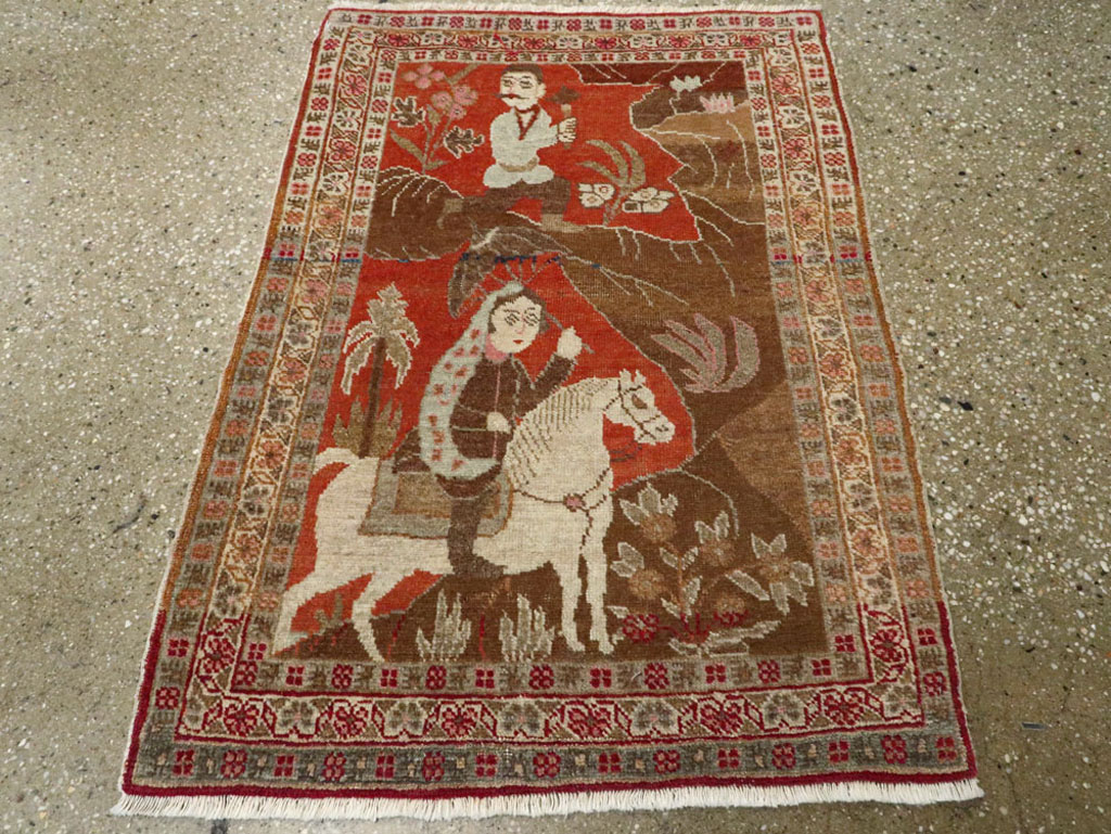 Vintage Persian Tabriz Pictorial Rug, No.17935 - Gsblank