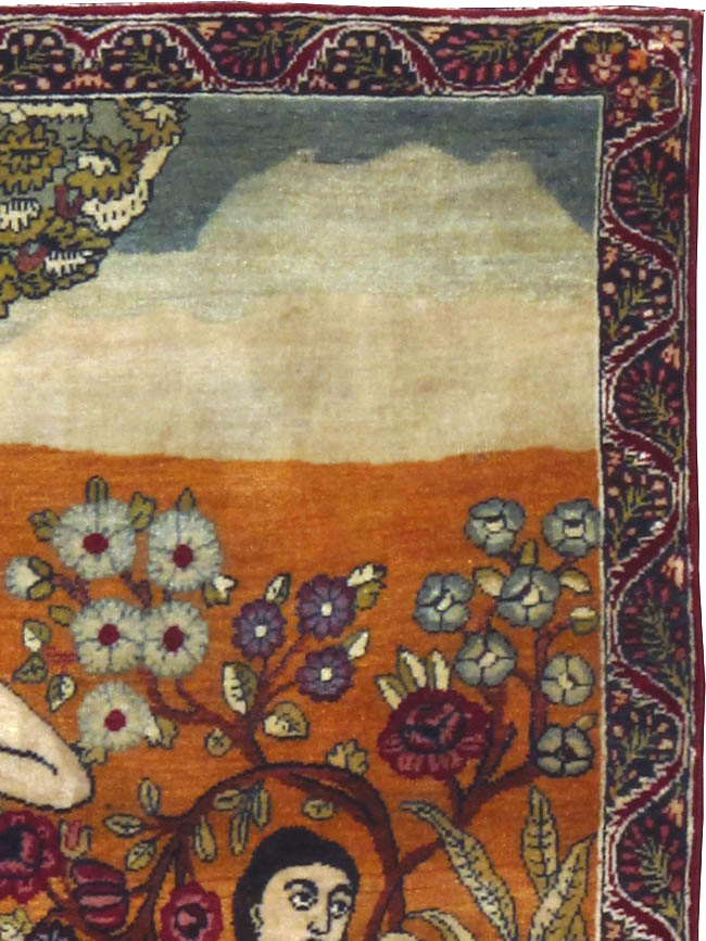 Antique Persian Lavar Kerman Pictorial Rug, No.17958 - Gsblank