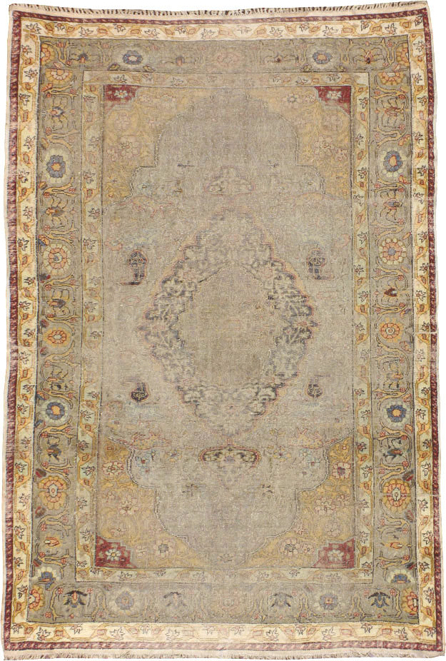 Antique Turkish Silk and Metal Thread Kayseri Accent Rug, No.18070 - Gsblank