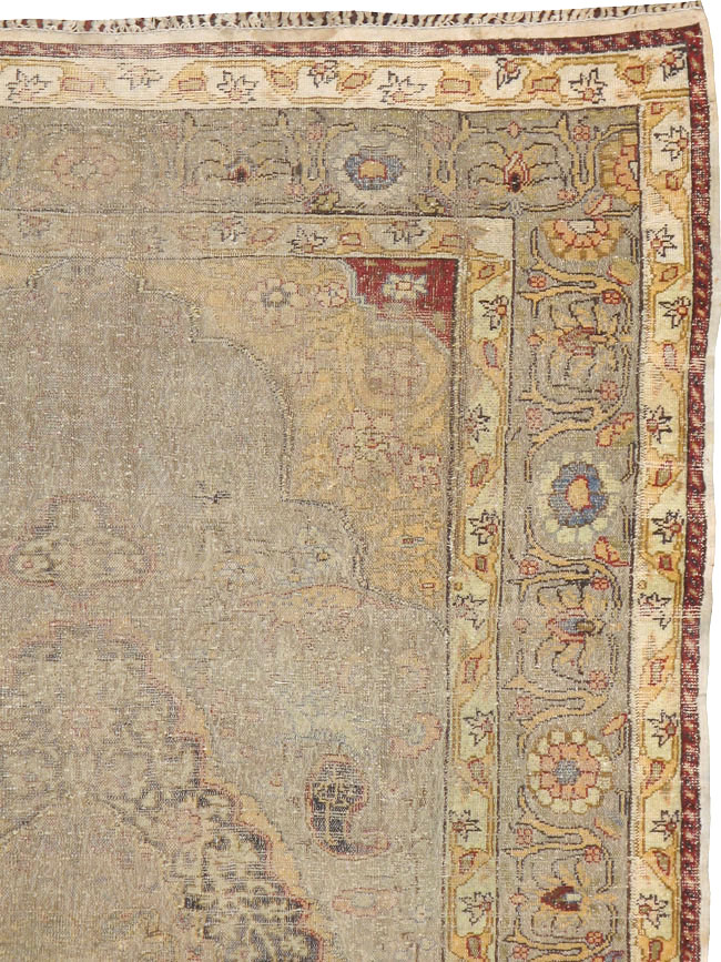 Antique Turkish Silk and Metal Thread Kayseri Accent Rug, No.18070 - Gsblank