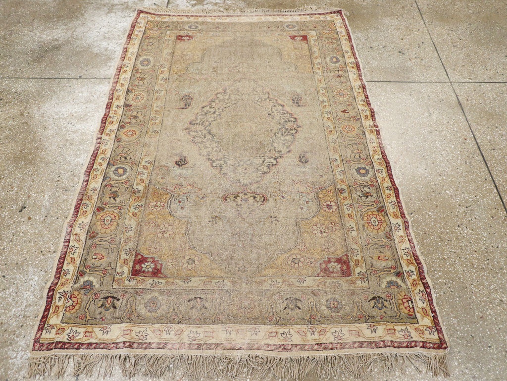 Antique Turkish Silk and Metal Thread Kayseri Accent Rug, No.18070 - Gsblank