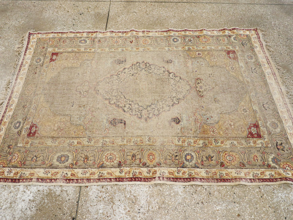 Antique Turkish Silk and Metal Thread Kayseri Accent Rug, No.18070 - Gsblank