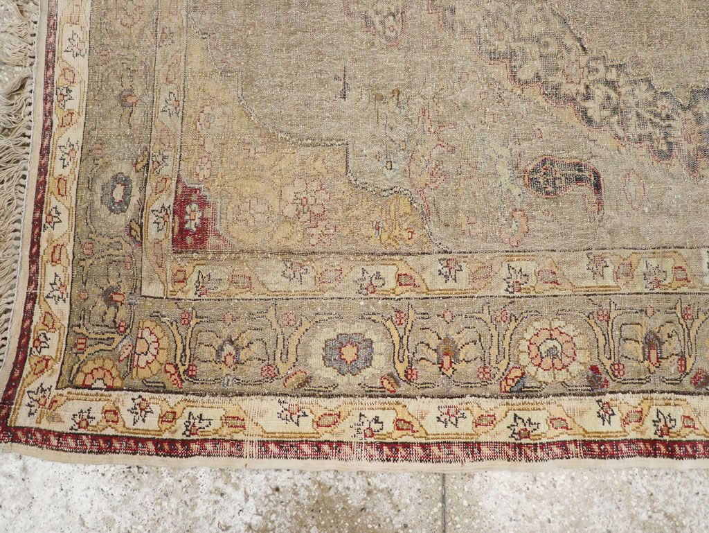 Antique Turkish Silk and Metal Thread Kayseri Accent Rug, No.18070 - Gsblank