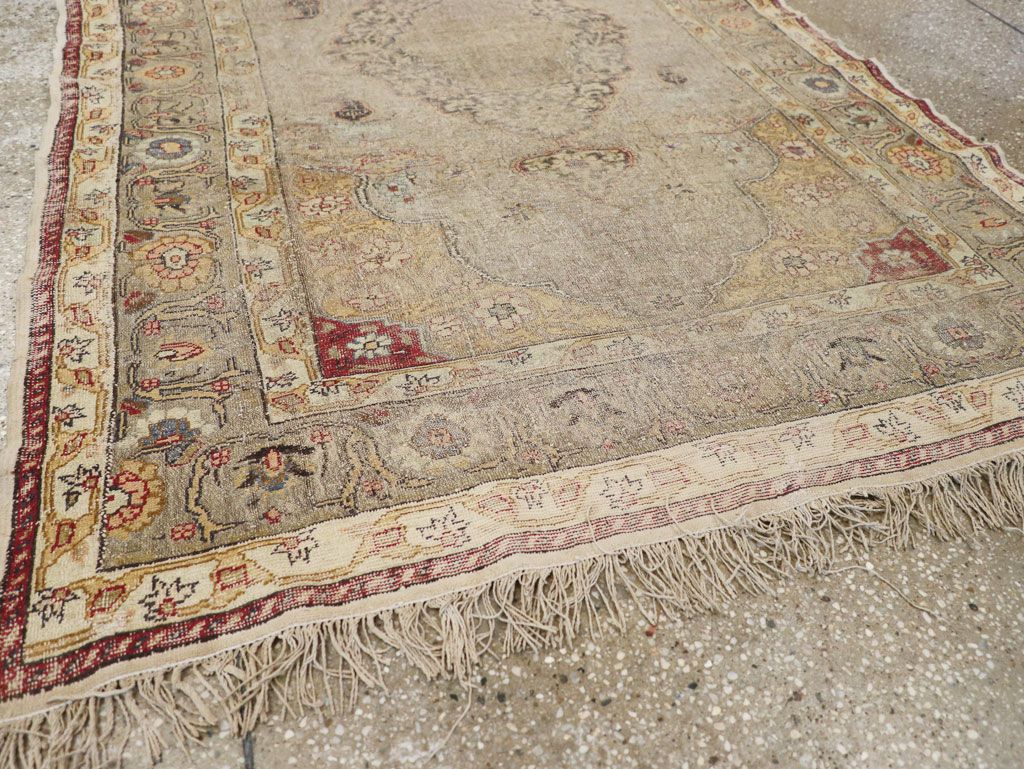 Antique Turkish Silk and Metal Thread Kayseri Accent Rug, No.18070 - Gsblank