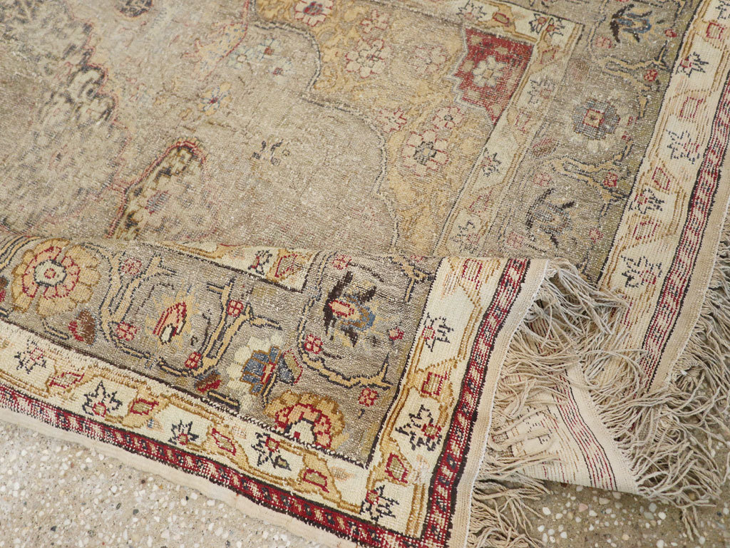 Antique Turkish Silk and Metal Thread Kayseri Accent Rug, No.18070 - Gsblank