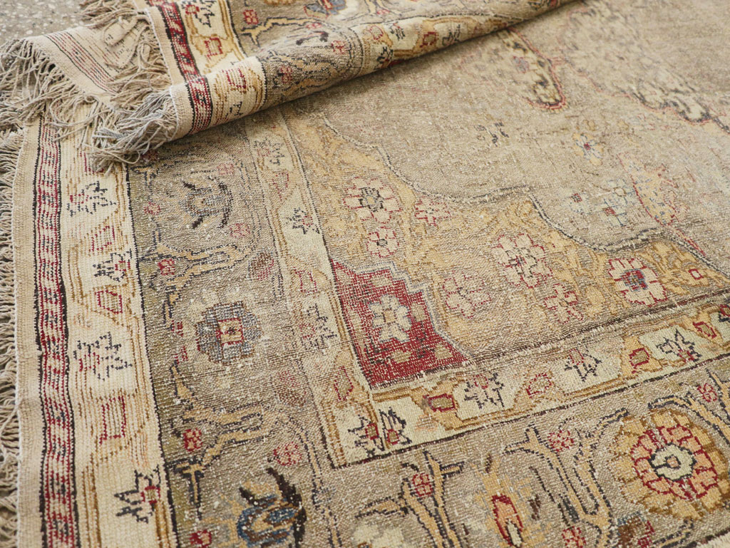 Antique Turkish Silk and Metal Thread Kayseri Accent Rug, No.18070 - Gsblank