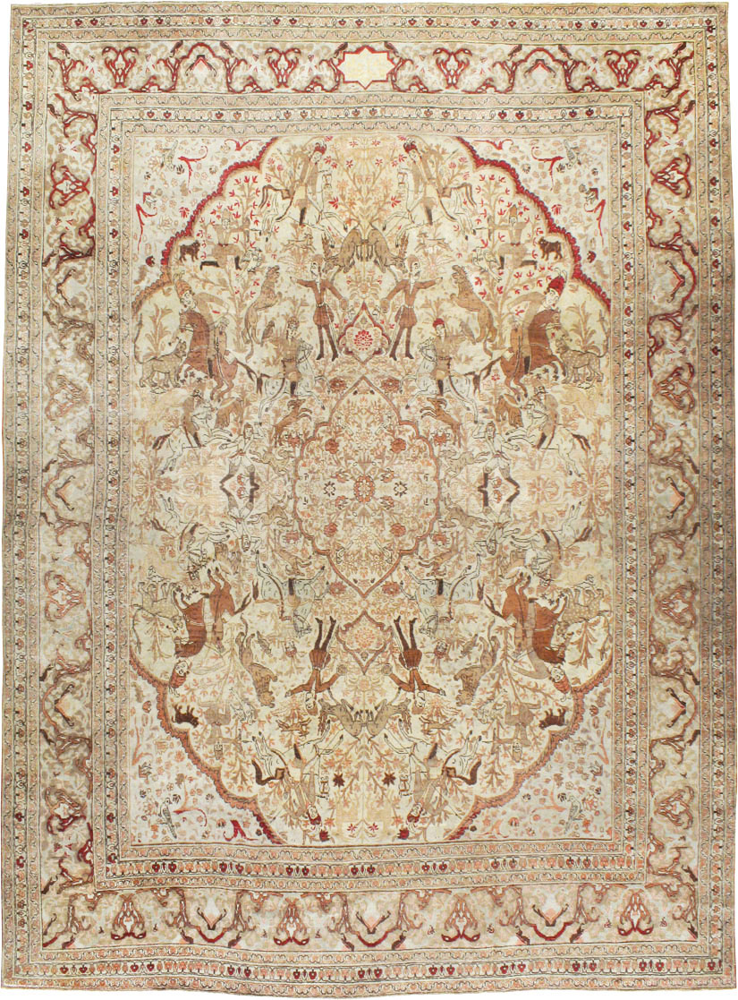 Antique Persian Tabriz Pictorial Carpet, No.18092 - Gsblank