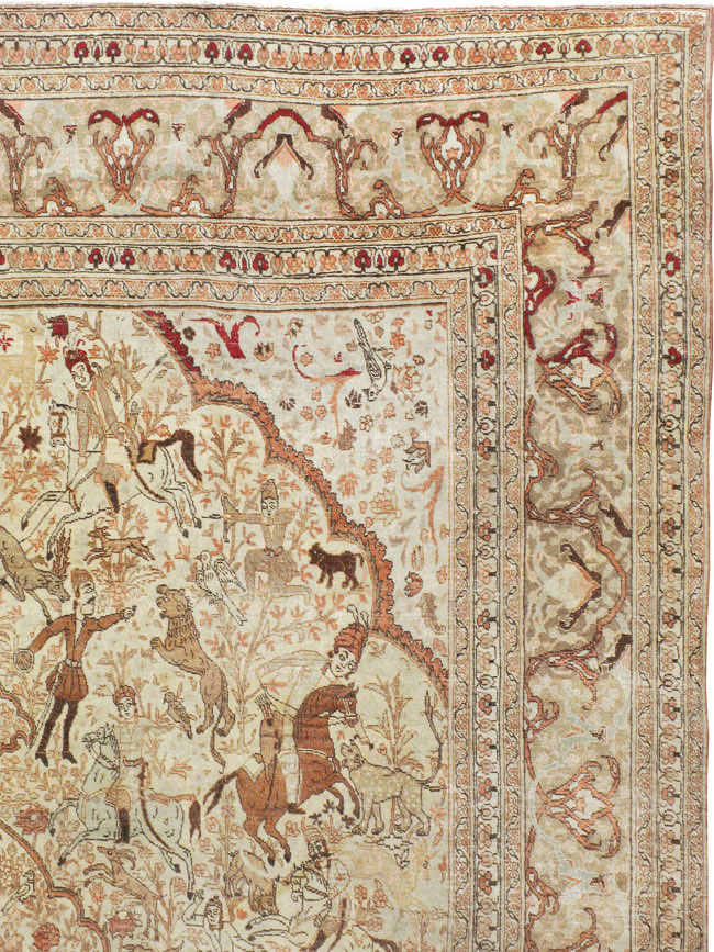 Antique Persian Tabriz Pictorial Carpet, No.18092 - Gsblank