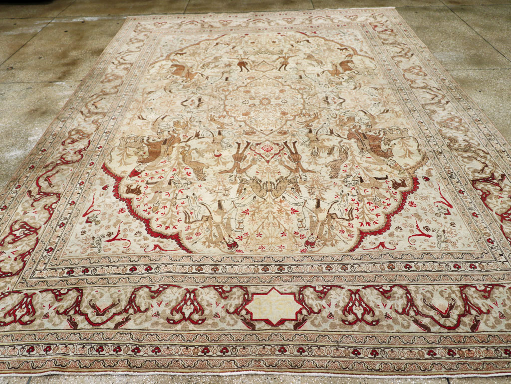 Antique Persian Tabriz Pictorial Carpet, No.18092 - Gsblank