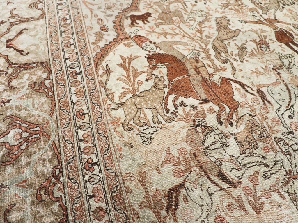 Antique Persian Tabriz Pictorial Carpet, No.18092 - Gsblank