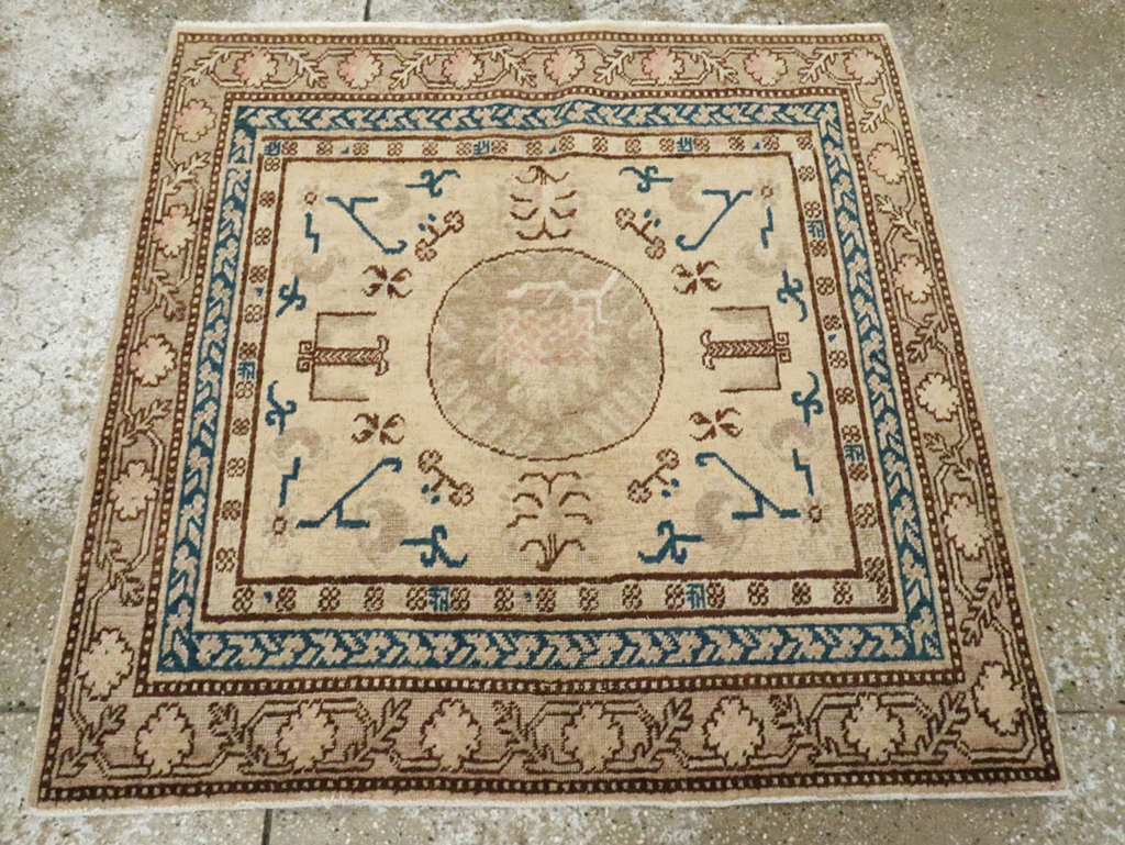 Antique East Turkestan Khotan Square Rug (Pair: 1 of 2), No.18245 - Gsblank