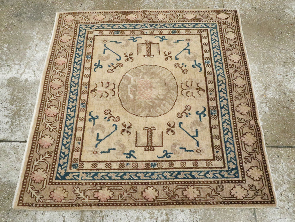 Antique East Turkestan Khotan Square Rug (Pair: 1 of 2), No.18245 - Gsblank