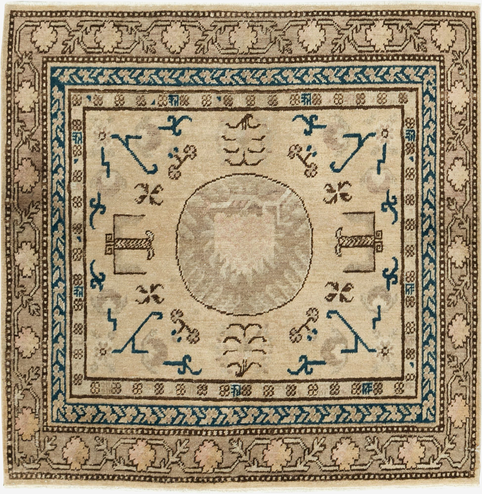 Antique East Turkestan Khotan Square Rug (Pair: 2 of 2), No.18246 - Gsblank