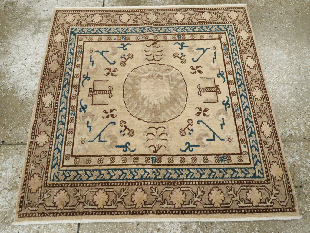 Antique East Turkestan Khotan Square Rug (Pair: 2 of 2), No.18246 - Gsblank